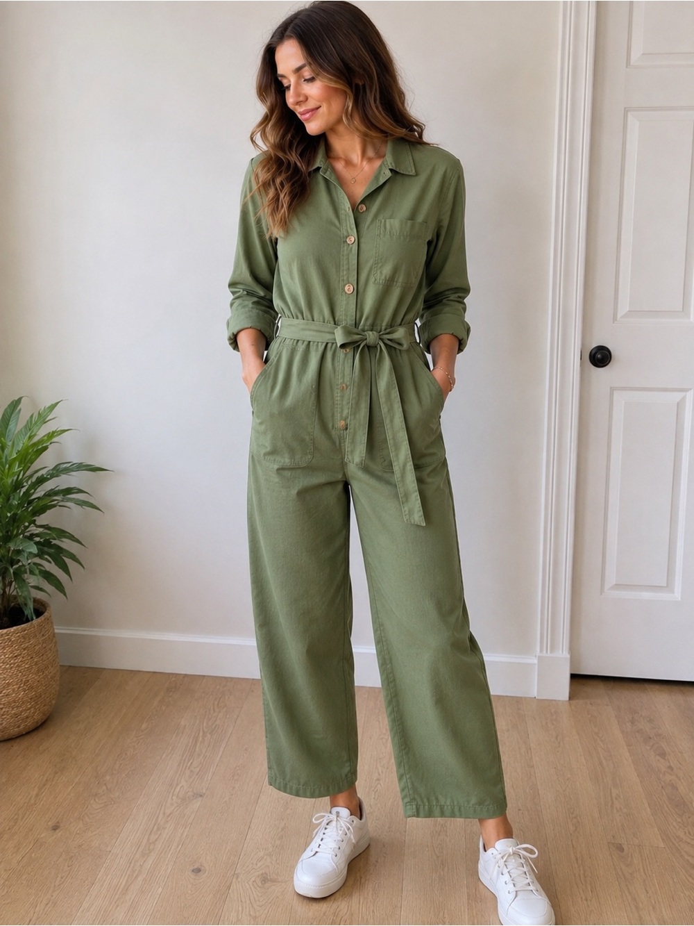 Free Assembly Green Utility Jumpsuit Organic Cotton M